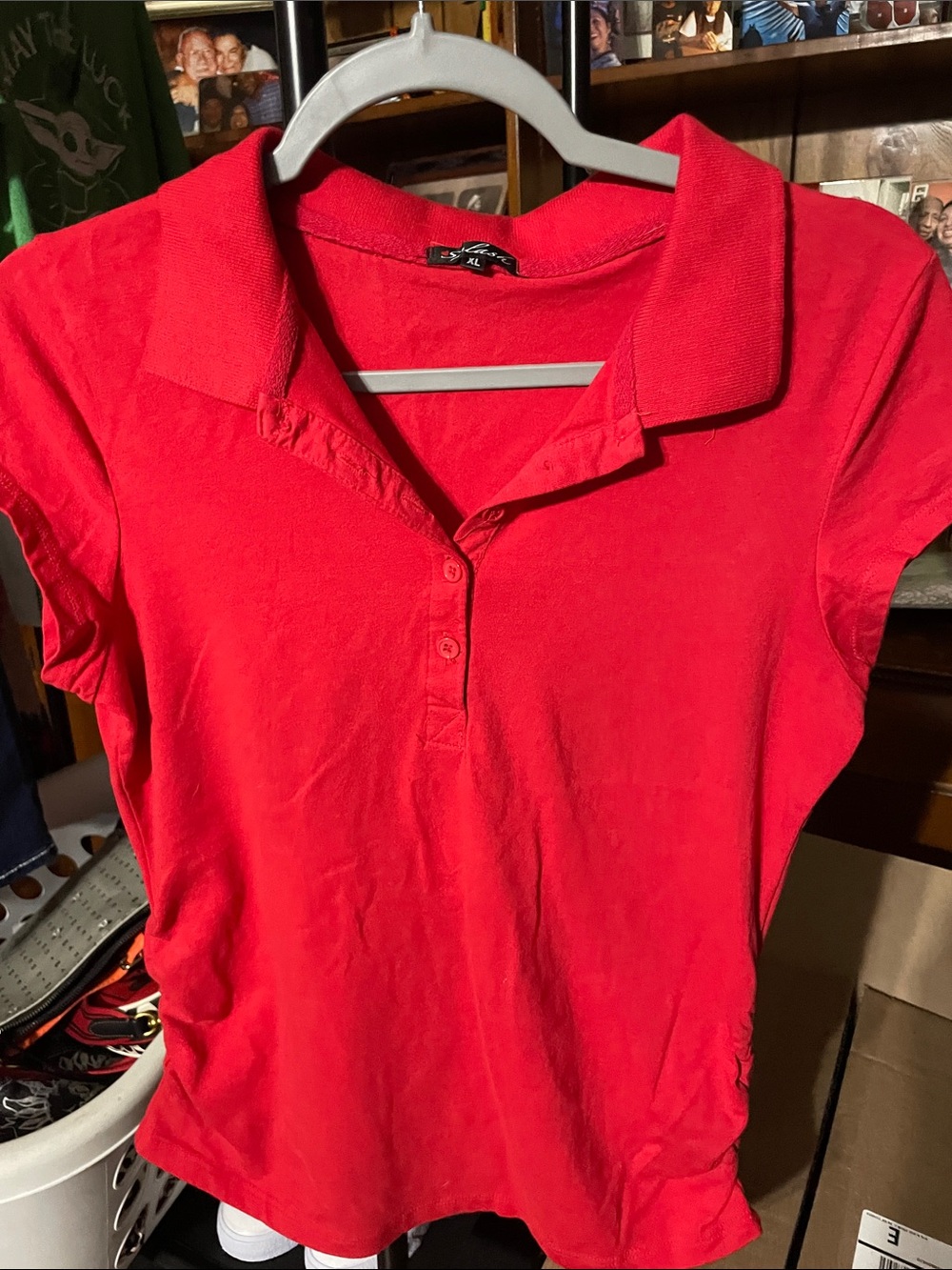 Splash Bright Red Short-Sleeve Polo Button-Down Top